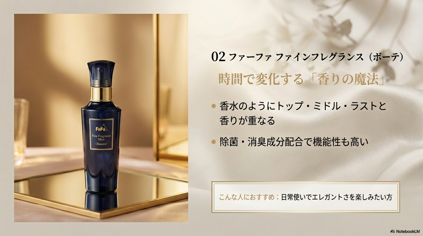香水のようにトップからラストへと香りが重なり、日常使いでエレガントさを楽しみたい方におすすめのファーファファインフレグランスボーテ。