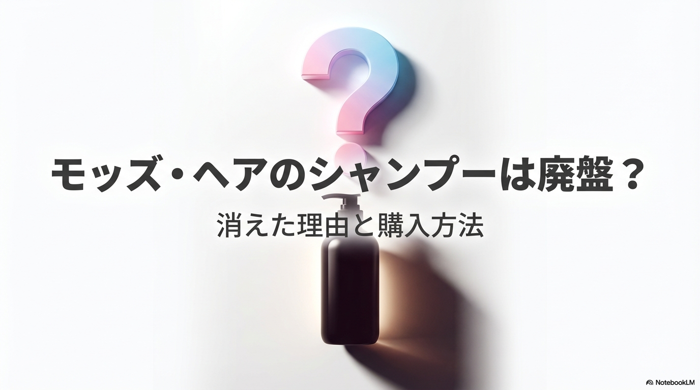 モッズヘアのシャンプーが廃盤という噂の真相と購入方法について解説したスライドの表紙画像です。