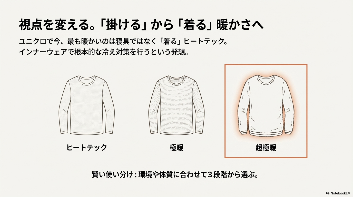 ユニクロのインナーウェアを活用した寒さ対策。ヒートテック、極暖、超極暖の使い分けについて。