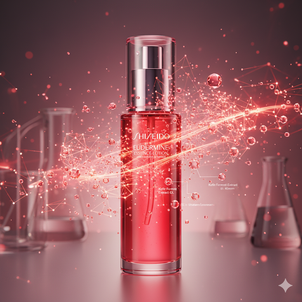 新生オイデルミンに搭載されたアクティブ RED テクノロジーのイメージ。微粒子化された成分が肌に浸透する様子を抽象的な光で表現。