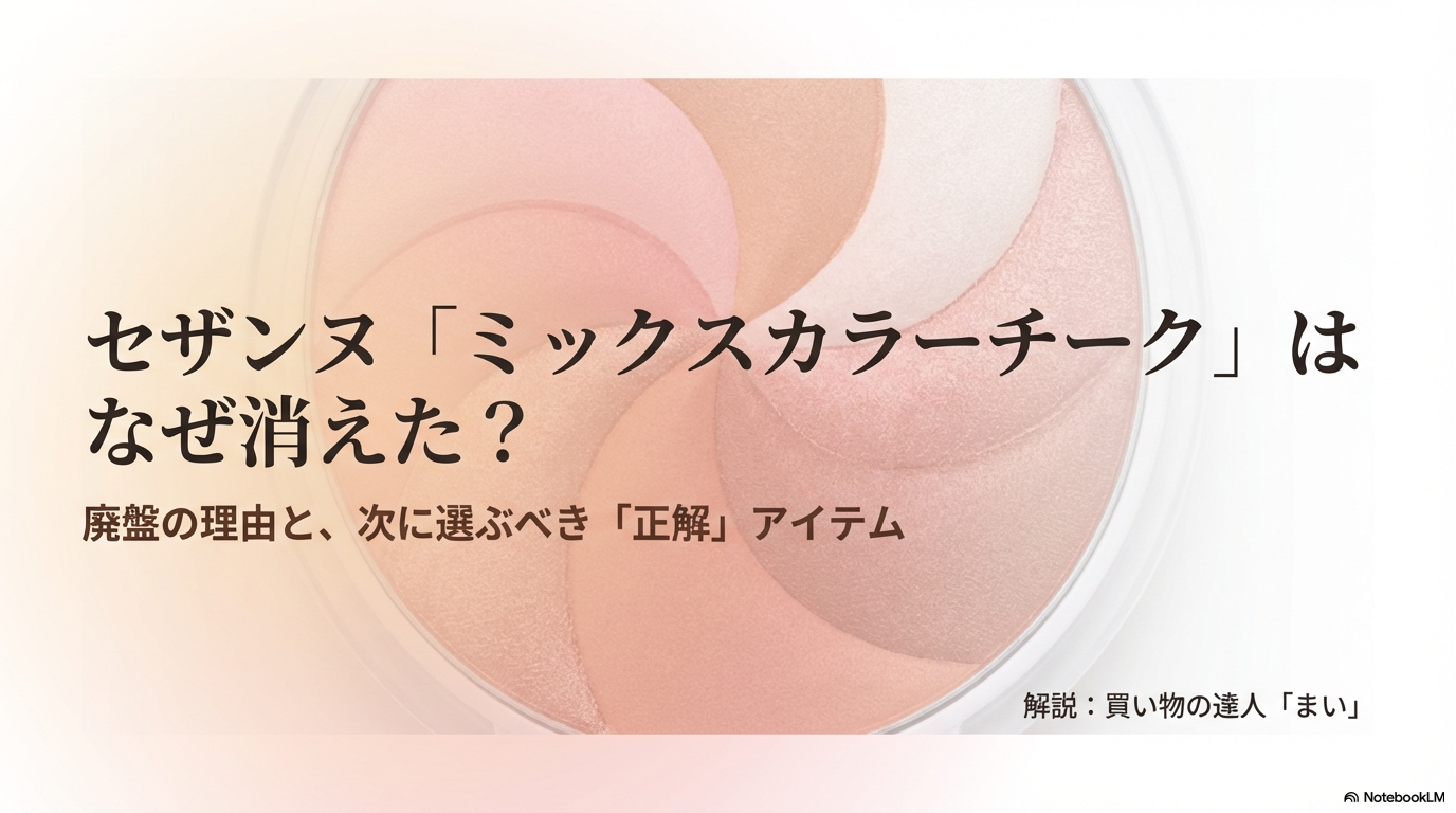 セザンヌのミックスカラーチークがなぜ廃盤になったのかという理由と、次に選ぶべきおすすめの正解アイテムを解説した記事の表紙画像。