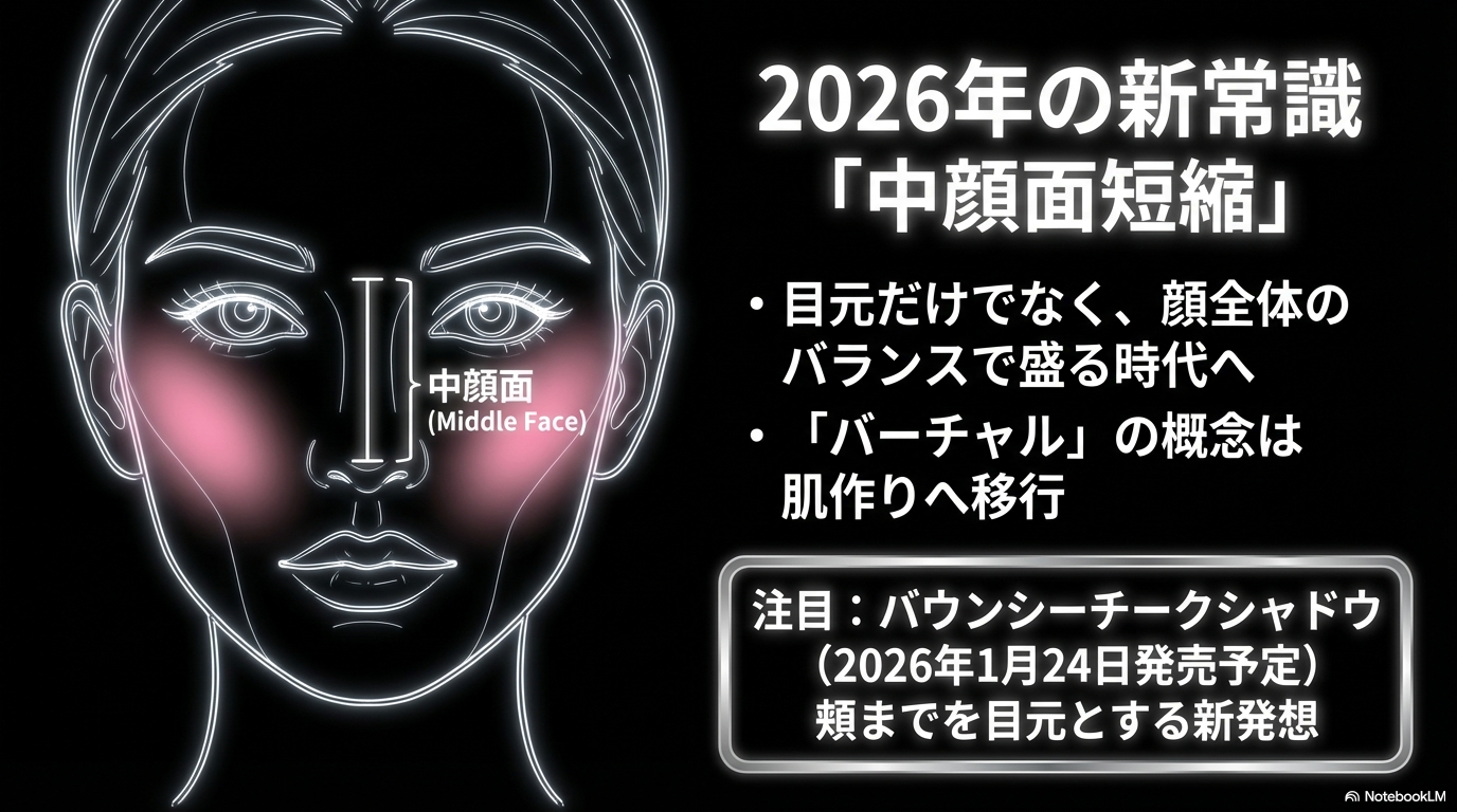 目元だけでなく頬までをメイクする2026年の新常識とバウンシーチークシャドウの紹介