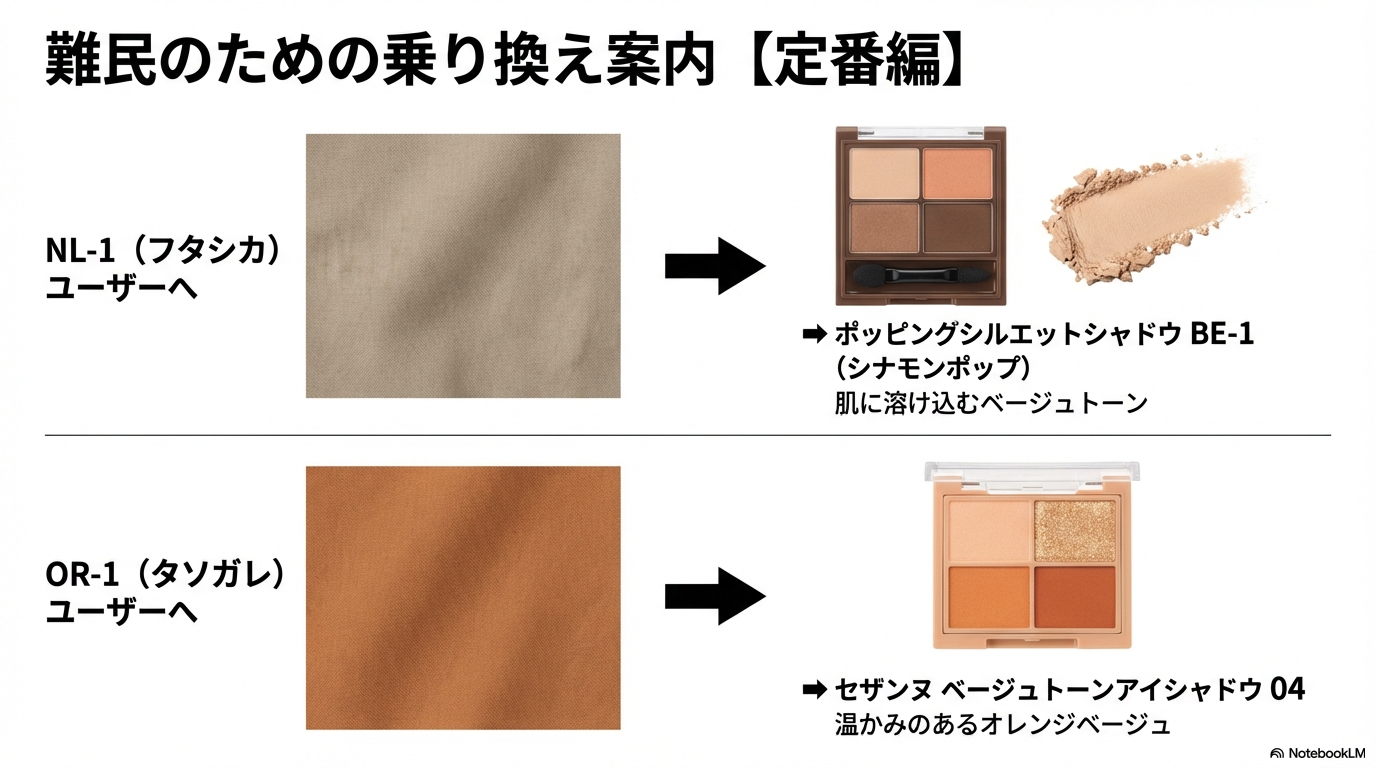廃盤になったNL-1フタシカとOR-1タソガレに似ている後継アイシャドウの紹介