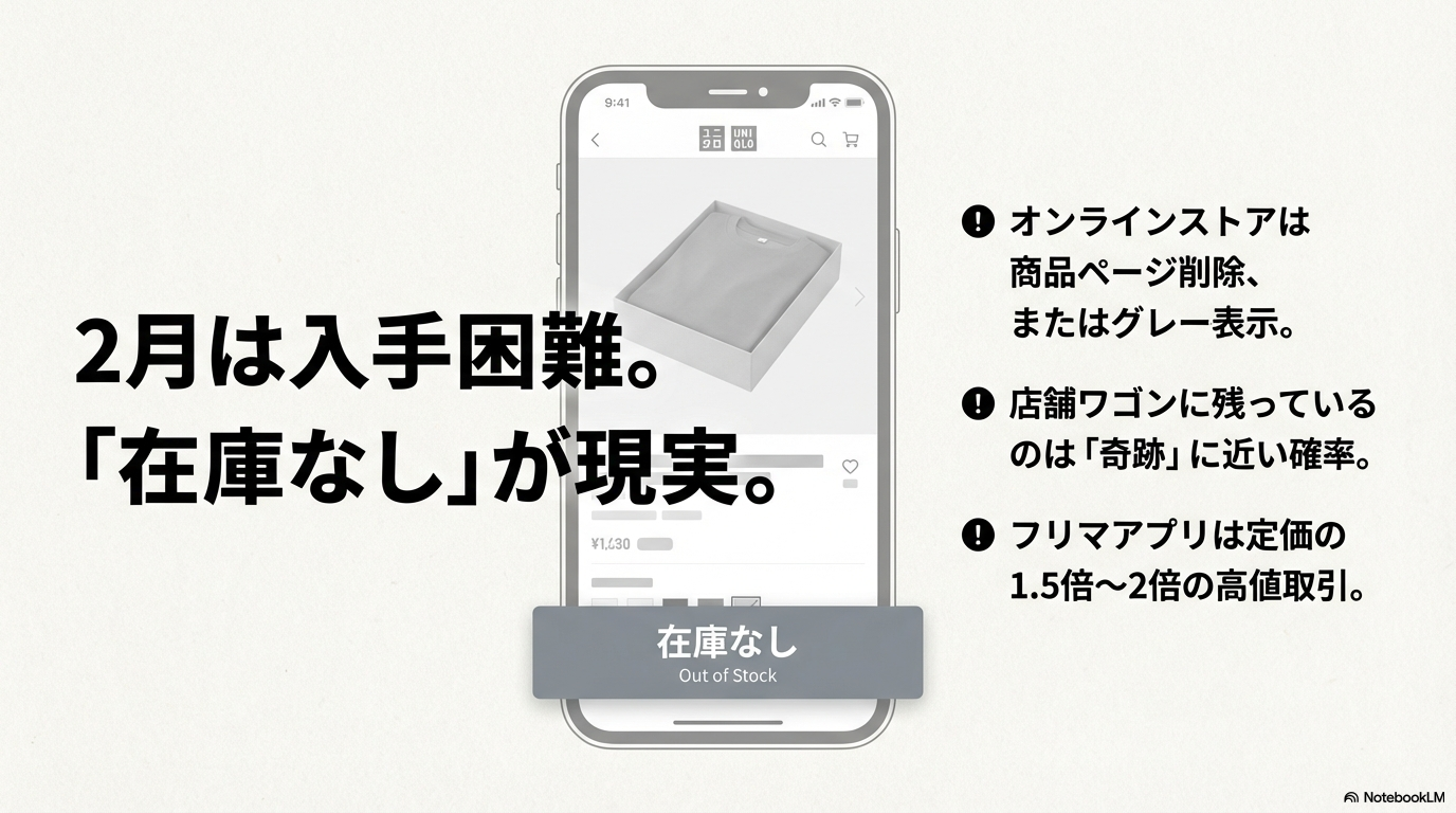 2月に入るとユニクロオンラインストアで在庫なしや商品ページ削除が表示され入手困難になる現状